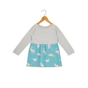 Rumi + Ryder 2T Girls Striped Dinosaur Print Long-Sleeve Dress Cotton Blend NWT